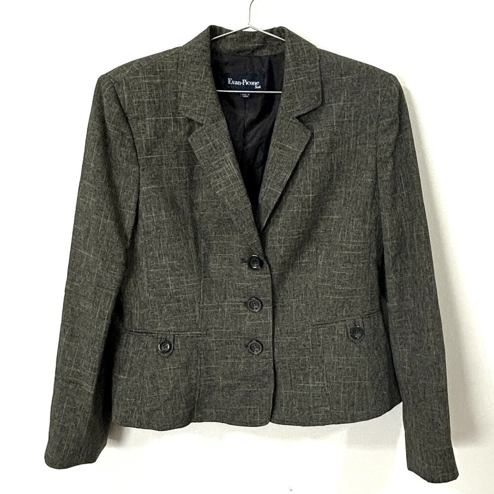 VTG EVAN PICONE Blazer Womens 14 Glen Plaid Lined Classic Career Jacket